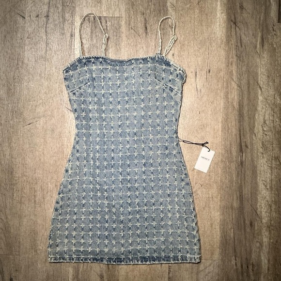 The Unbranded Brand Dresses & Skirts - Forever 21 Blue Denim Grid Texture Strapless Mini Dress Y2K Going Out Size XS
